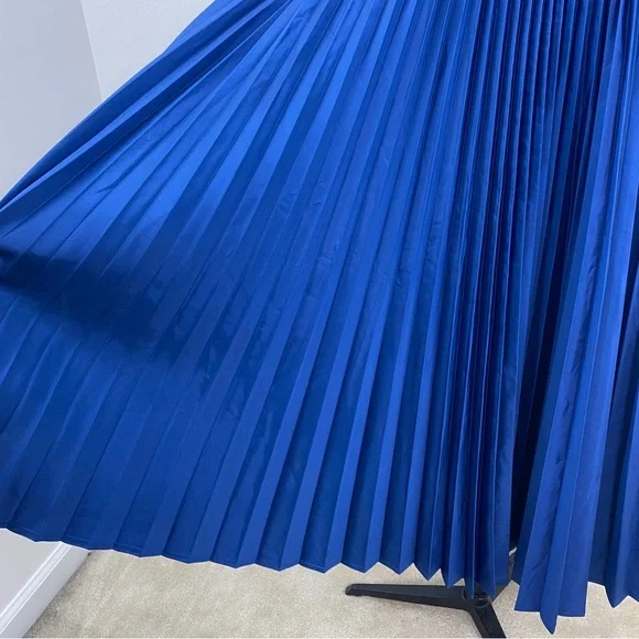 Vintage 90s Evan Royal Blue Accordion Pleat High Waist Full Flare Maxi Skirt - Picture 4 of 10